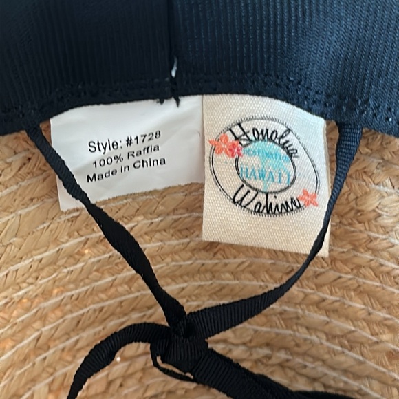 Natural Straw Wide Brim Hat with Black Ribbon Band - Picture 3 of 5